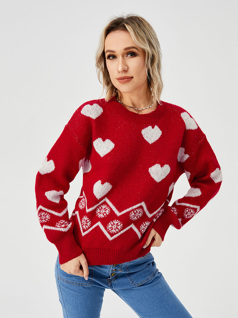 women's loose cozy heart sweater, view 5 - MRSLM