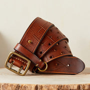 men's genuine leather double buckle belt, view 10 - MRSLM