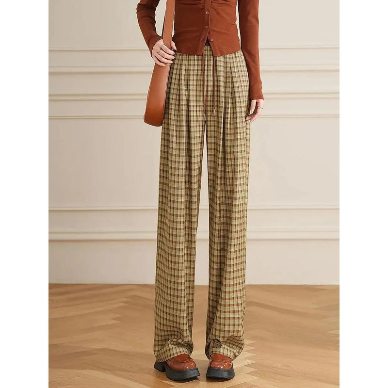women's high waist checked wide leg pants, view 3 - MRSLM