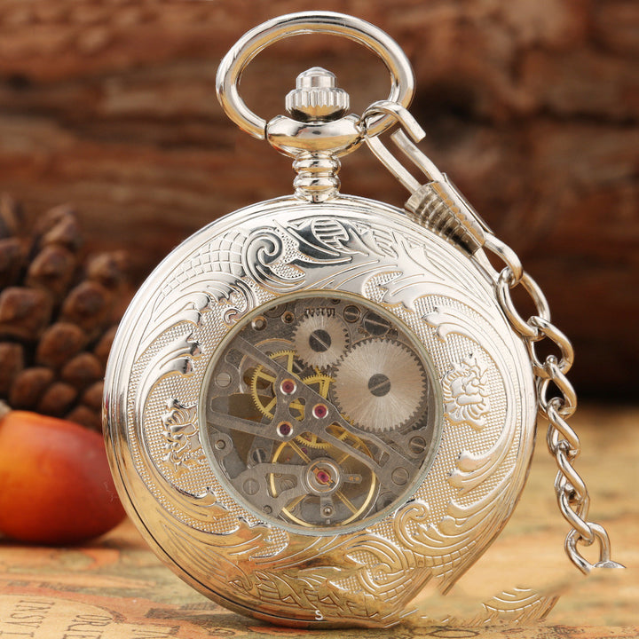 Creative Fashion Transparent Flip Roman Digital Manual Manipulator Pocket Watch