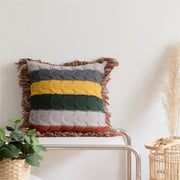 boho wool knitted fringed pillow, view 2 - MRSLM