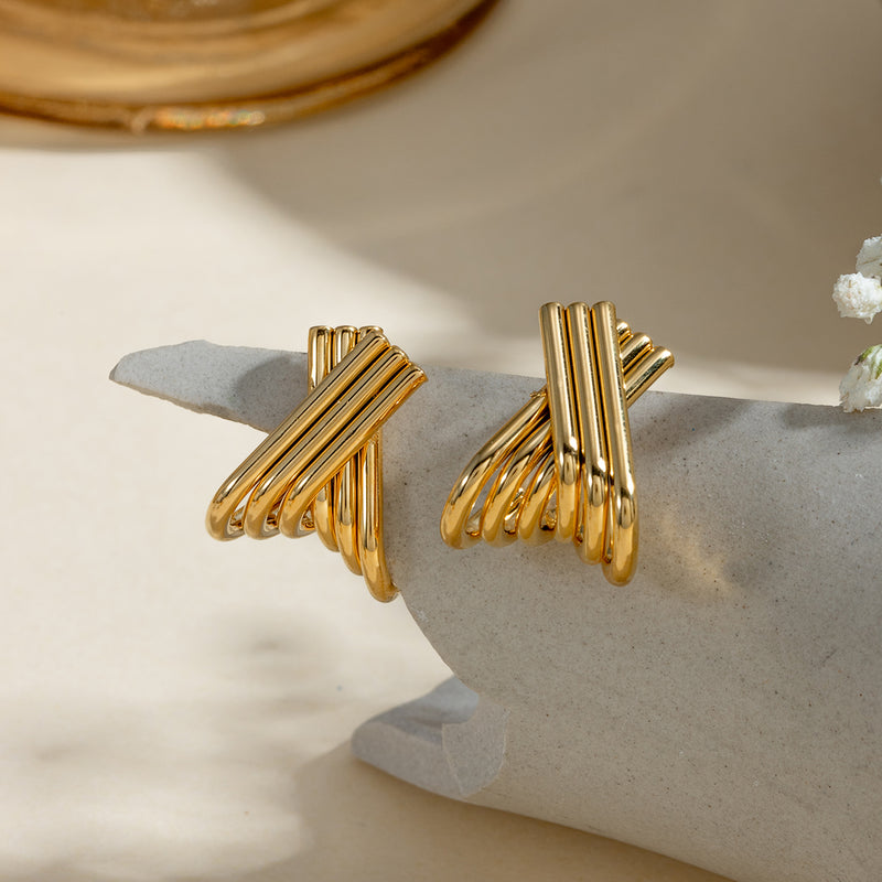 gold plated X-shaped earrings, view 5 - MRSLM