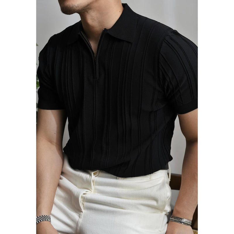 zipper knitted short sleeve polo shirt men, view 4 - MRSLM
