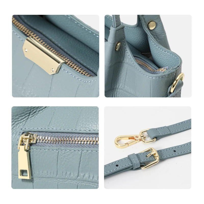 crocodile pattern leather handbag, view 6 - MRSLM