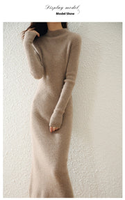 Women's slim-fit long knitted wool dress, view 9 - MRSLM