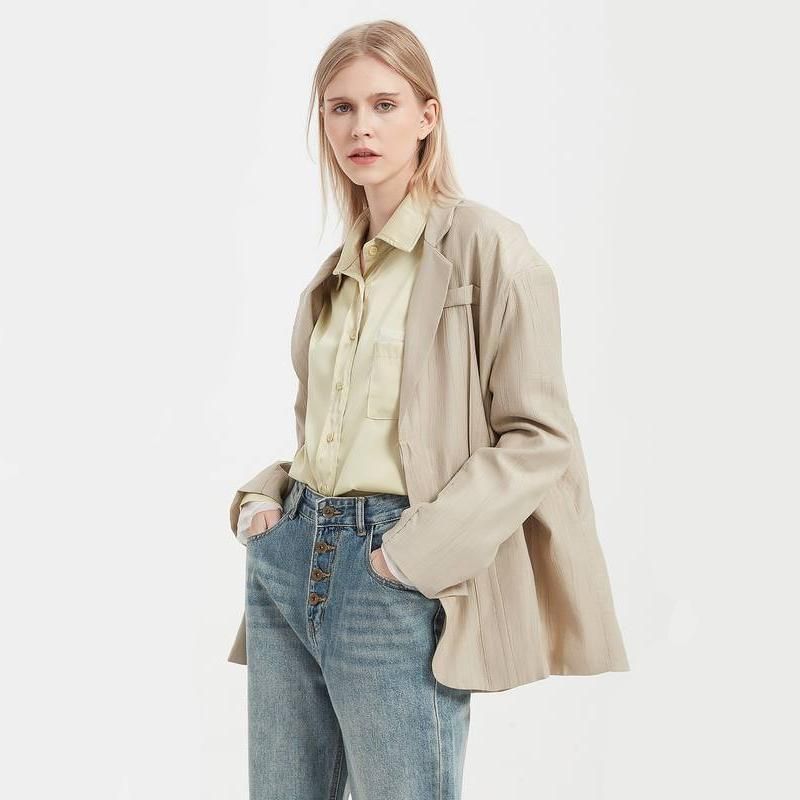 elegant khaki blazer for women, view 3 - MRSLM