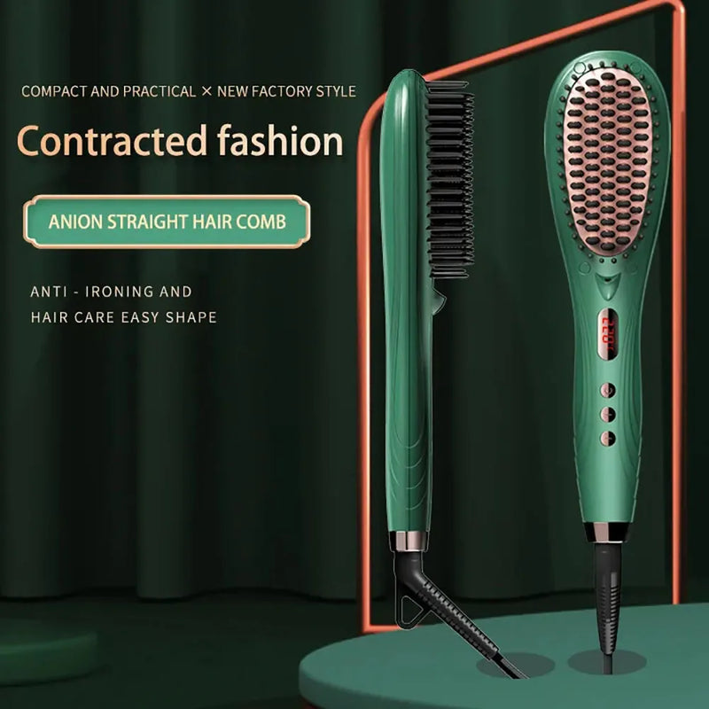electric hair straightener and curler brush, view 2 - MRSLM