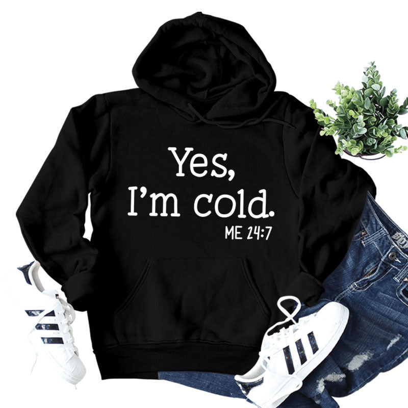yes i'm cold letter print hoodie, view 14 - MRSLM