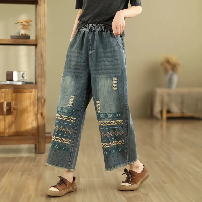 vintage embroidered wide-leg jeans, view 6 - MRSLM