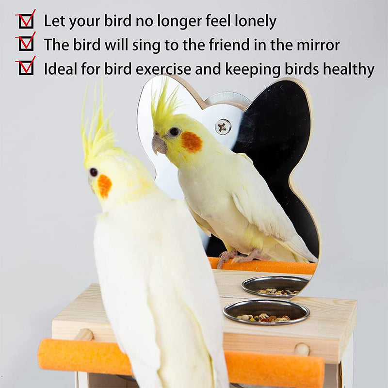 interactive parrot mirror with feeder cups, view 5 - MRSLM