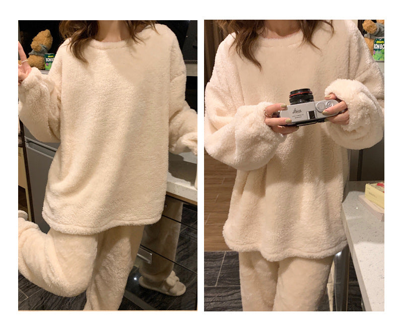 Women's warm fleece flannel pajama set, view 3 - MRSLM
