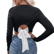 Women's round neck long sleeve knit top, view 5 - MRSLM