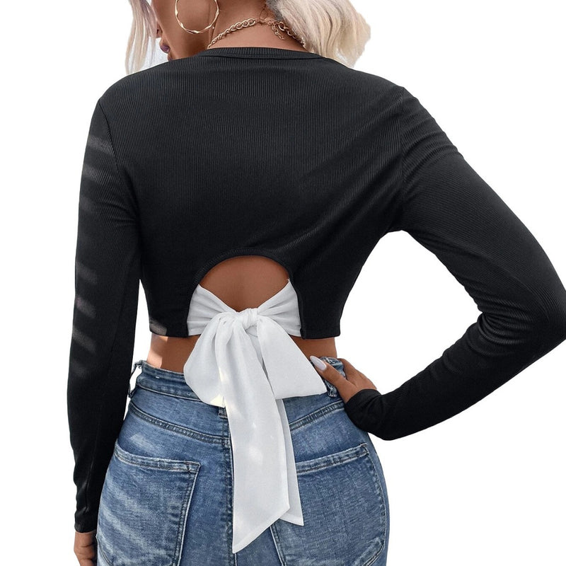 Women's round neck long sleeve knit top, view 5 - MRSLM