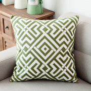 green geometric embroidered cushion cover, view 9 - MRSLM