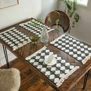 black and white diamond tassel table runner, view 4 - MRSLM