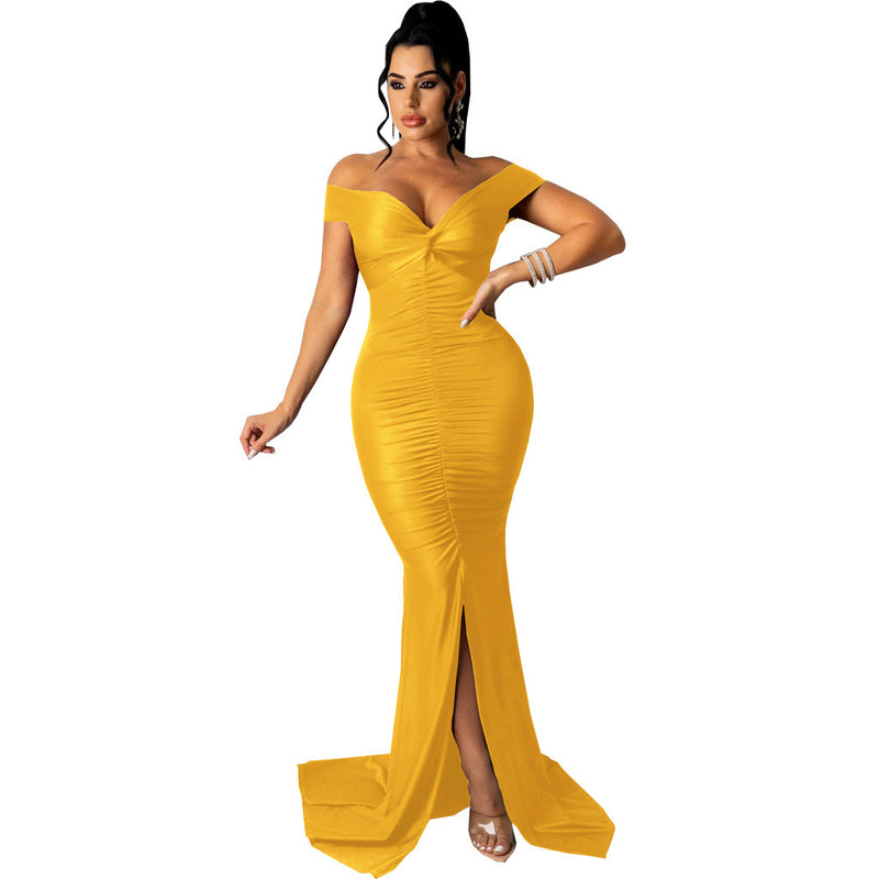 v-neck micro-wrinkle long dress, view 8 - MRSLM