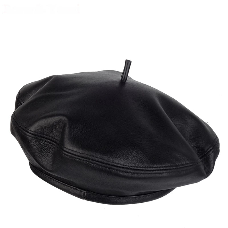 genuine leather retro beret cap, view 2 - MRSLM