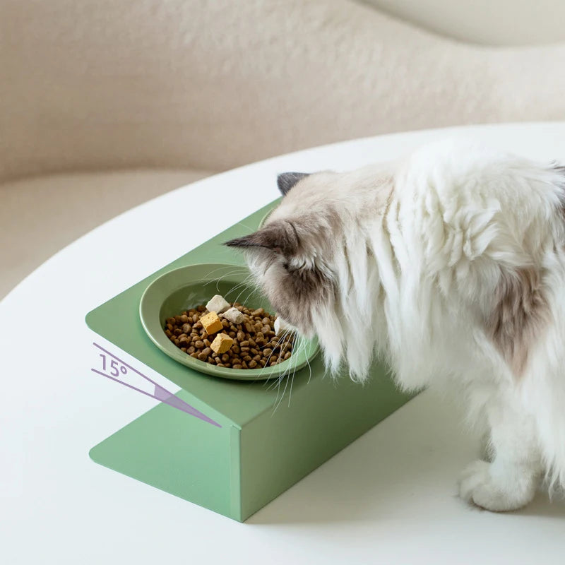 elevated double ceramic pet bowl with iron stand, view 9 - MRSLM