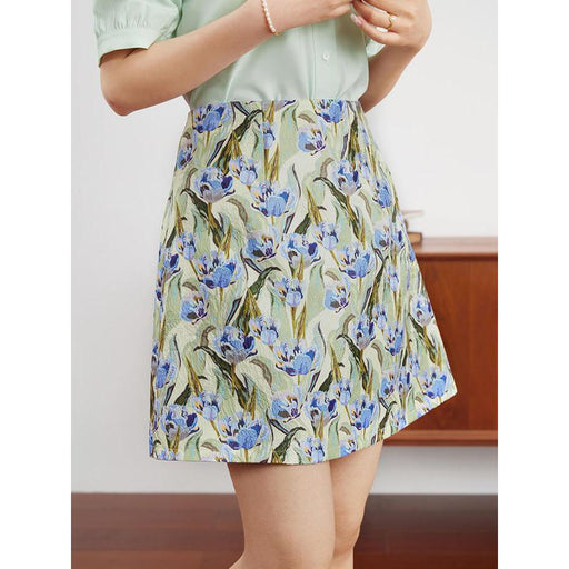 floral high waist a-line mini skirt, view 2 - MRSLM