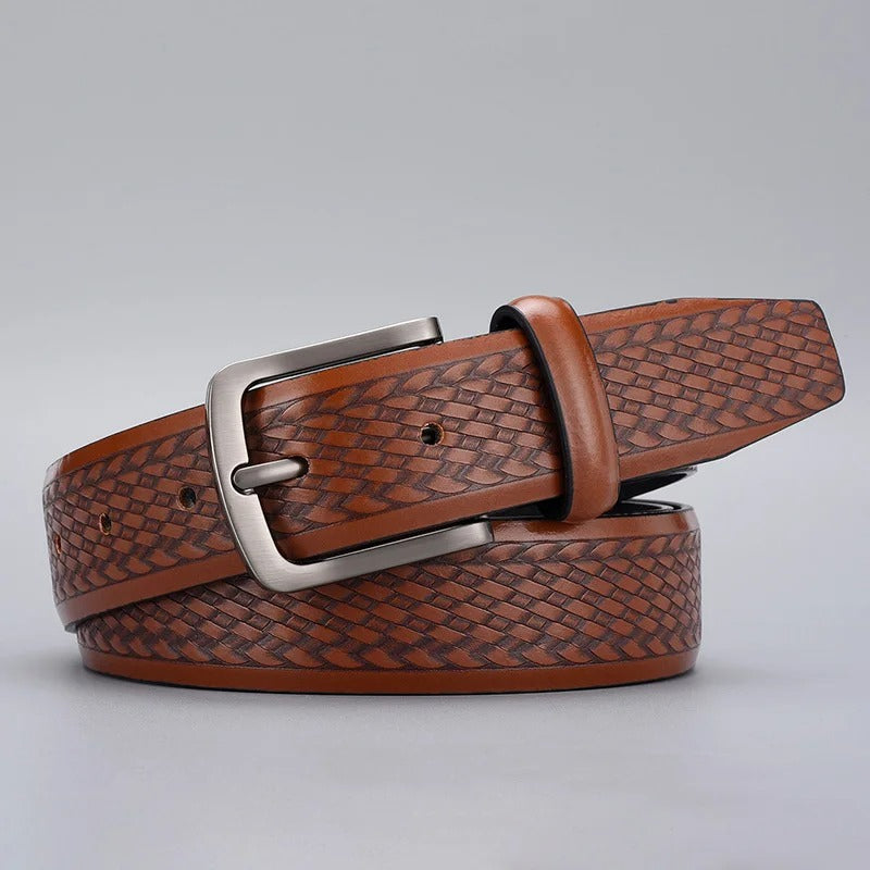 men's vintage braided embossed PU belt, view 2 - MRSLM