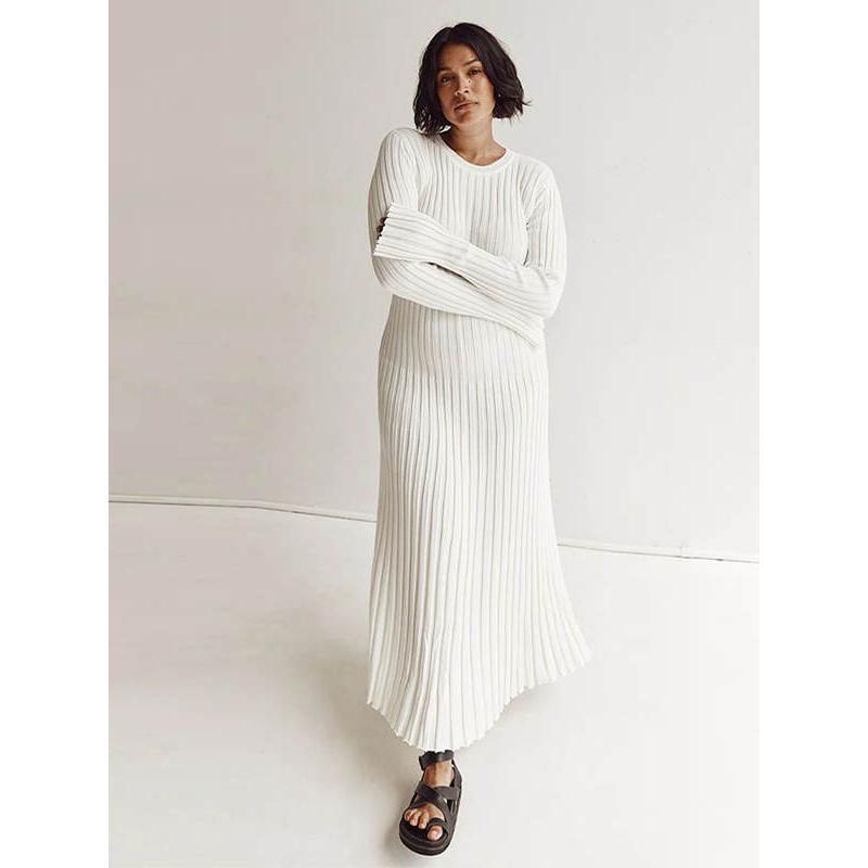 elegant pleated knit dress, view 6 - MRSLM