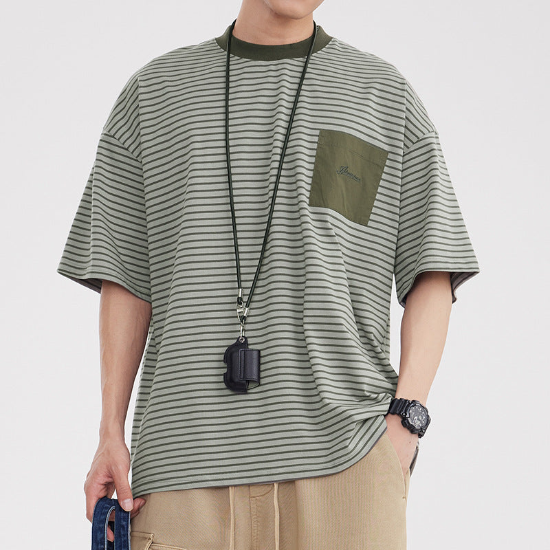 Vintage Stripe Patchwork Pocket Men&