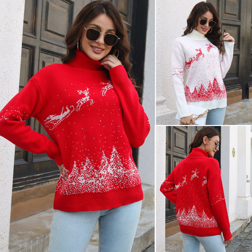 Women's Christmas reindeer turtleneck sweater - MRSLM