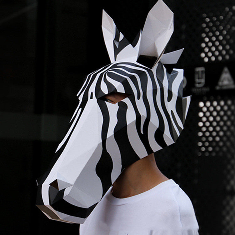 Black and white horse origami paper mask - MRSLM