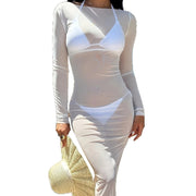 mesh sheer long-sleeve maxi dress, view 5 - MRSLM