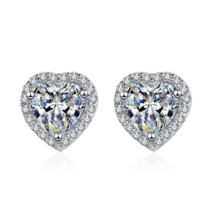 women's moissanite heart silver earrings, view 5 - MRSLM