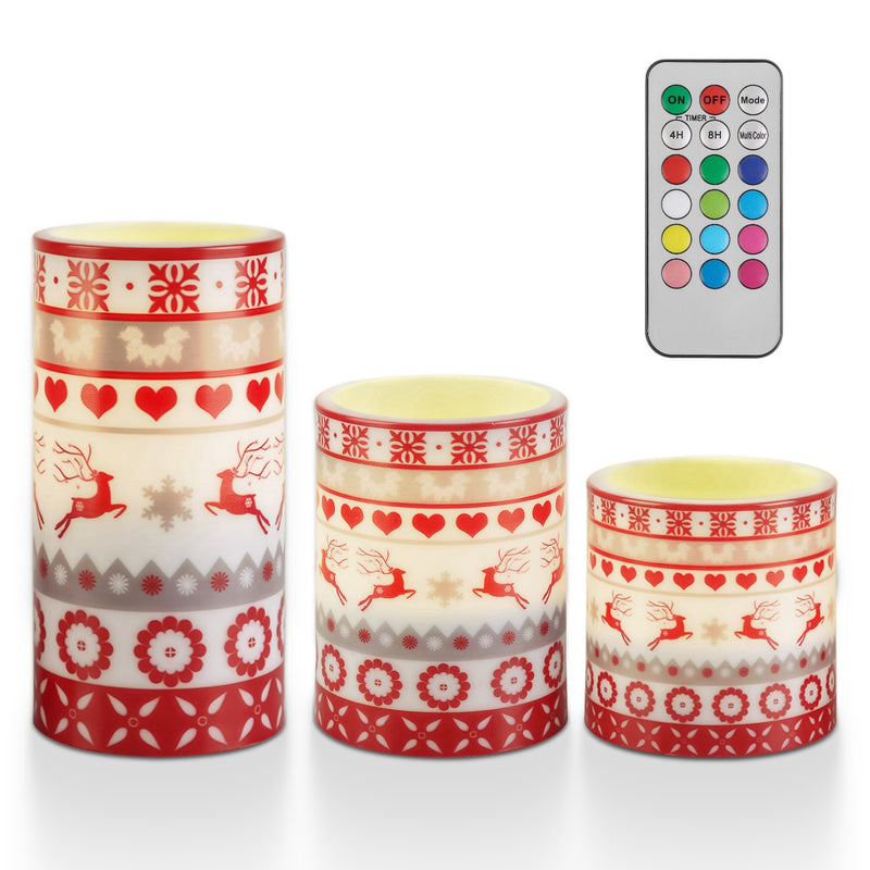 Christmas flameless LED pillar candles set of 3, view 8 - MRSLM