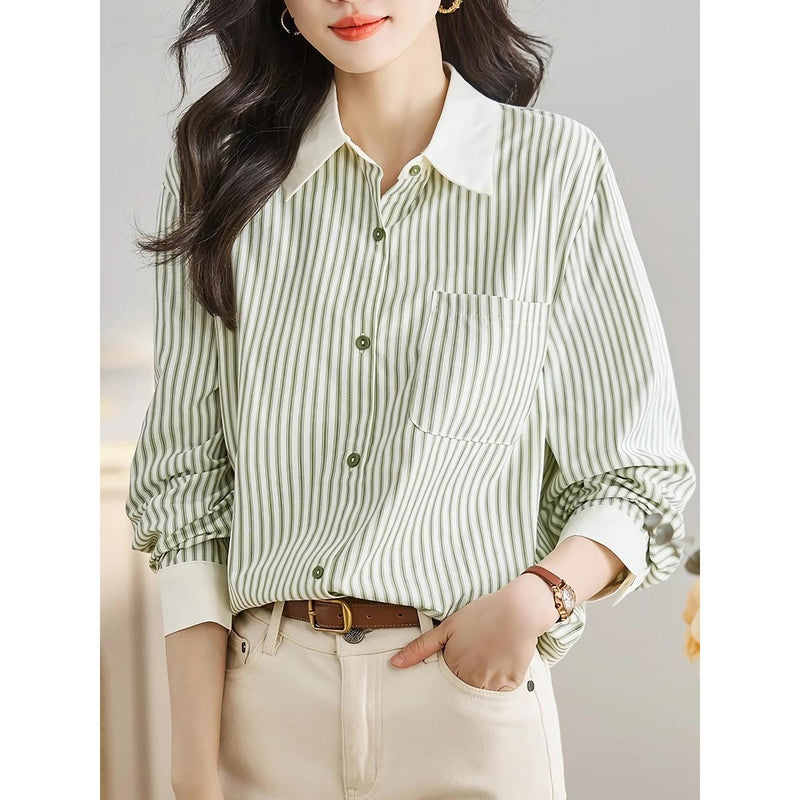 green striped chiffon blouse, view 3 - MRSLM