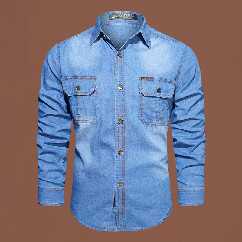 men's washed denim shirt, view 6 - MRSLM