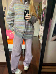 rainbow striped zip cardigan, view 7 - MRSLM