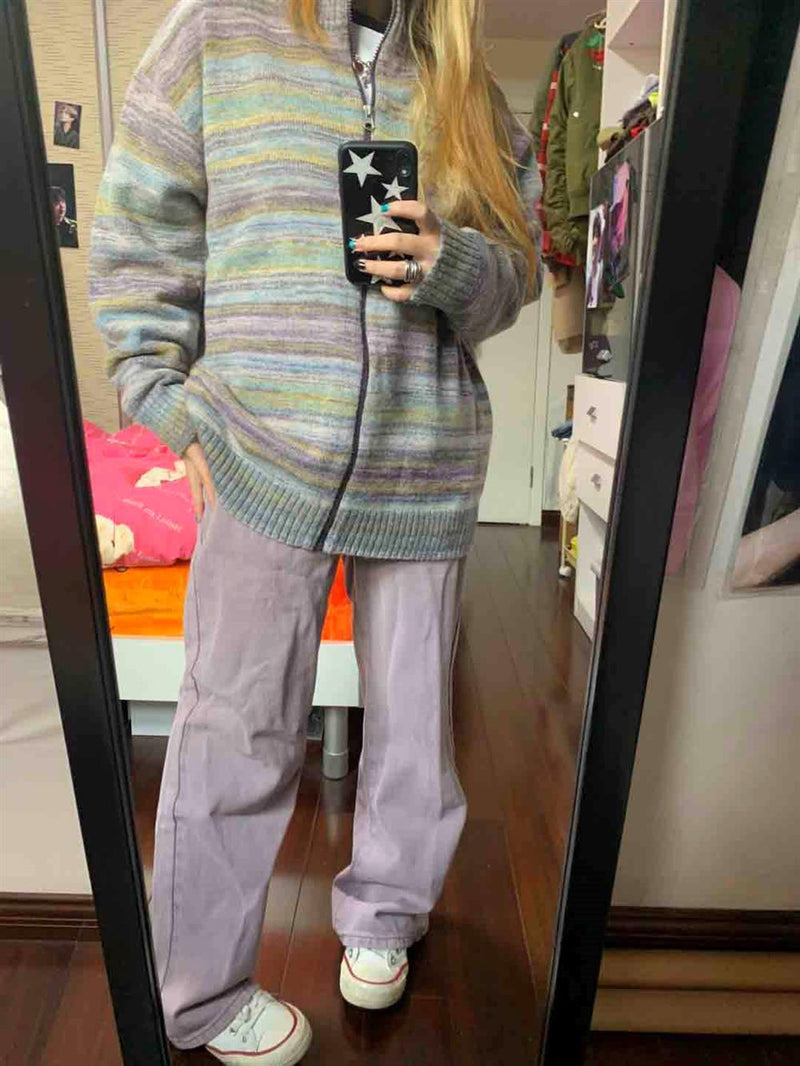 rainbow striped zip cardigan, view 7 - MRSLM