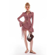 pink striped knit two-piece set, view 3 - MRSLM