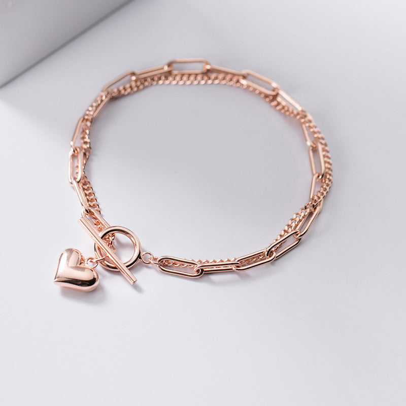 s925 silver double ring heart bracelet, view 3 - MRSLM
