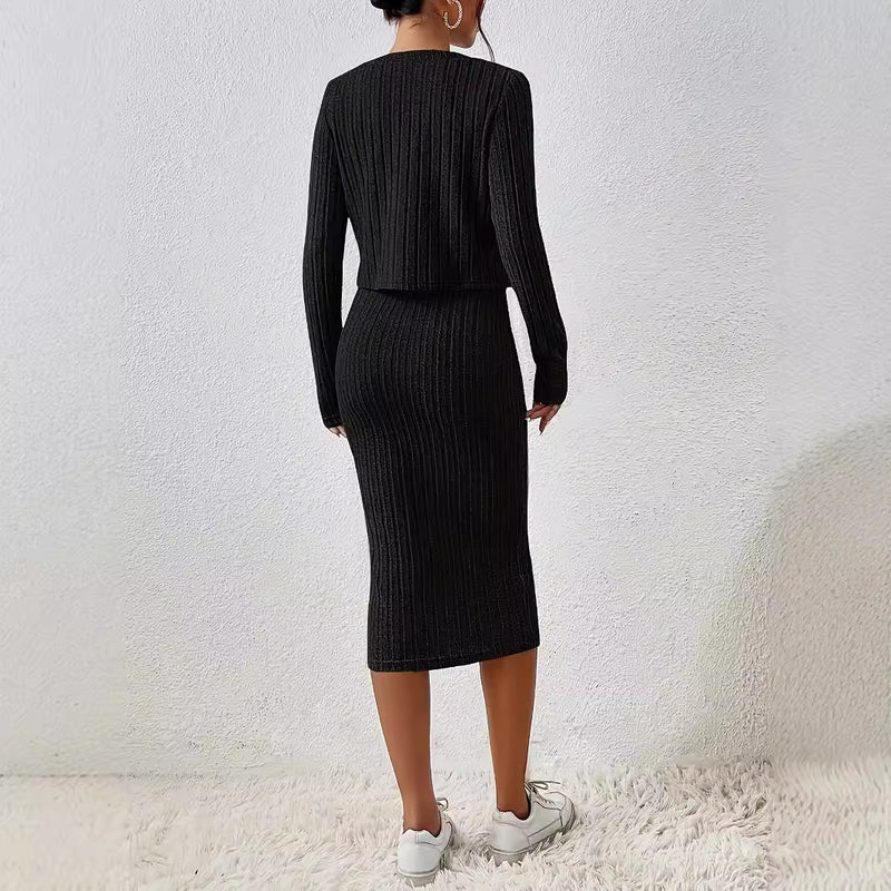 front button cropped top and dress set, view 2 - MRSLM