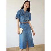 denim blue shirt dress, view 3 - MRSLM