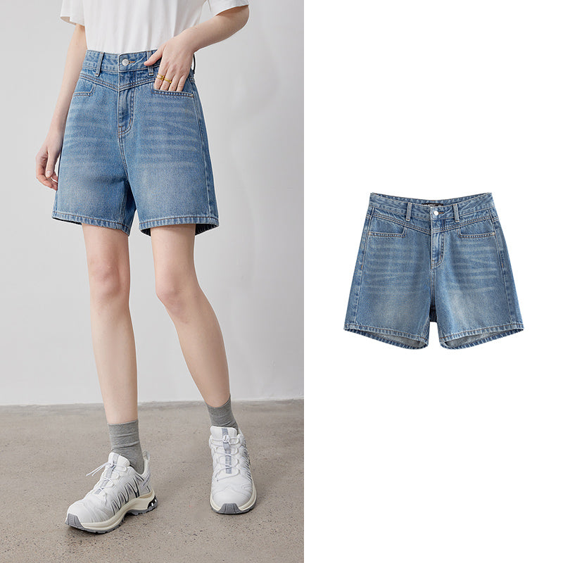 high-waist denim shorts, view 2 - MRSLM