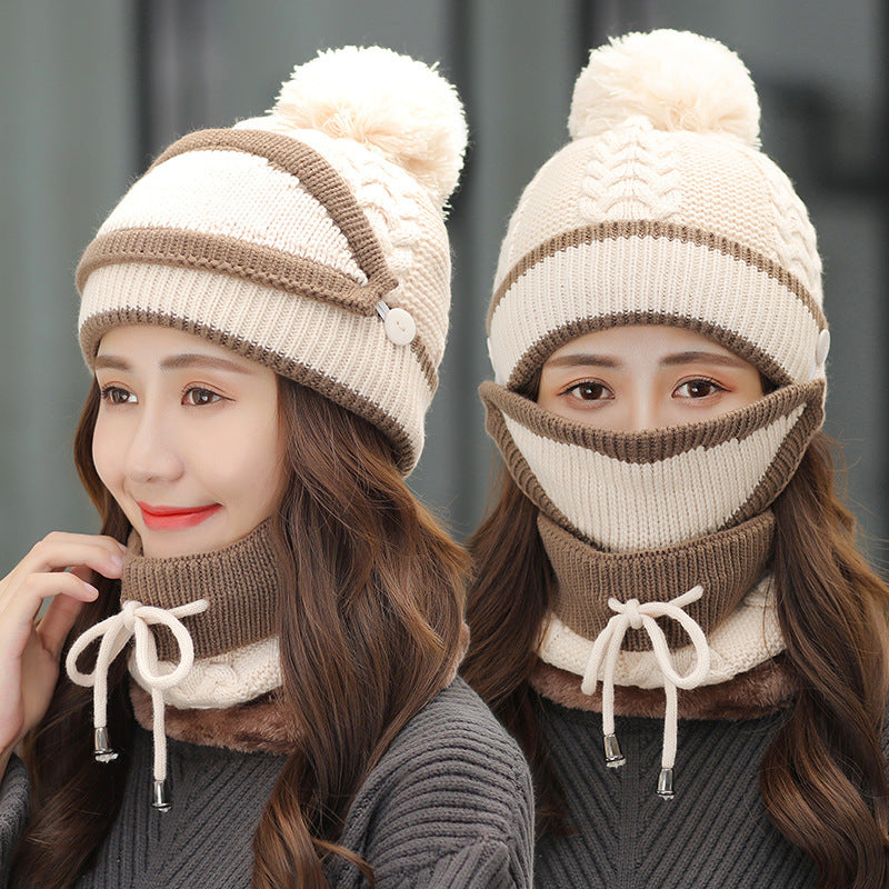 Women's 3-piece pom-pom beanie, mask and neck warmer set, view 7 - MRSLM