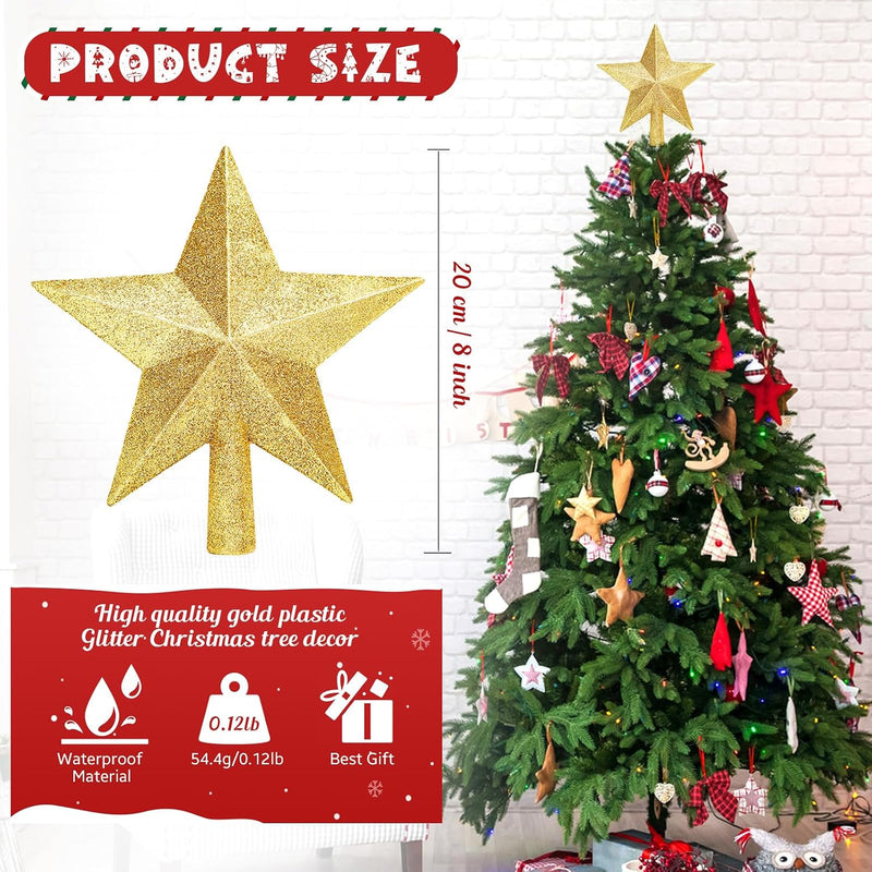 Gold glitter star Christmas tree topper 8 inch, view 5 - MRSLM