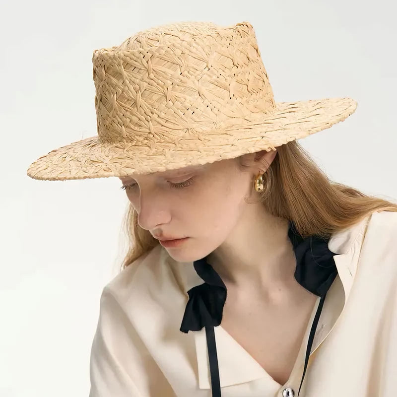 handmade raffia sun hat, view 3 - MRSLM