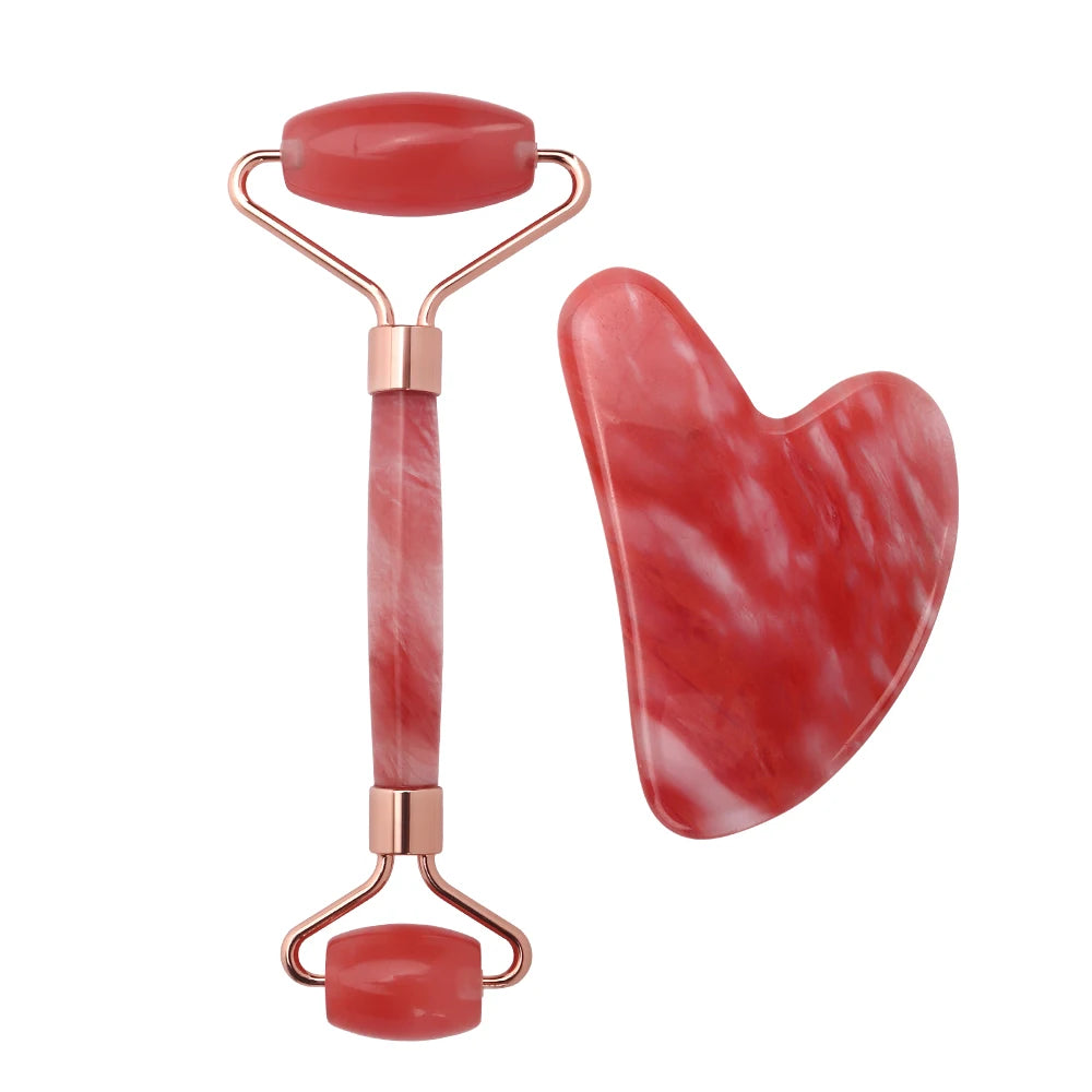 Red Crystal Roller & Gua Sha Scraping Board Set