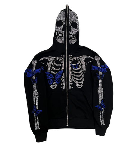 rhinestone print hooded zip cardigan, view 9 - MRSLM