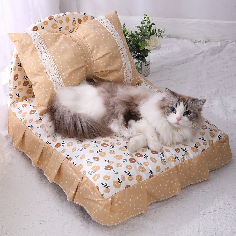 cute bow pet bed with detachable pillow, view 4 - MRSLM