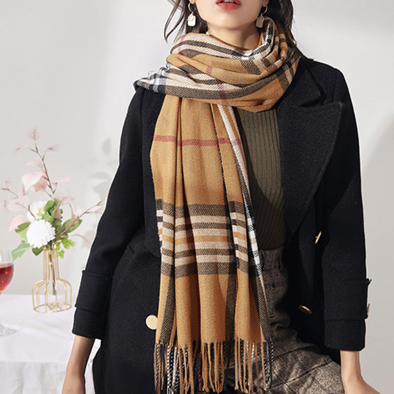 Classic Plaid Faux Cashmere Scarf Women