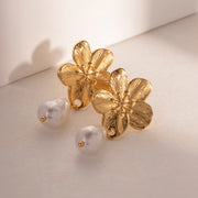 Floral pearl drop earrings, view 7 - MRSLM