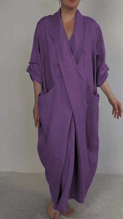 Women's linen V-neck dress with pockets, view 12 - MRSLM