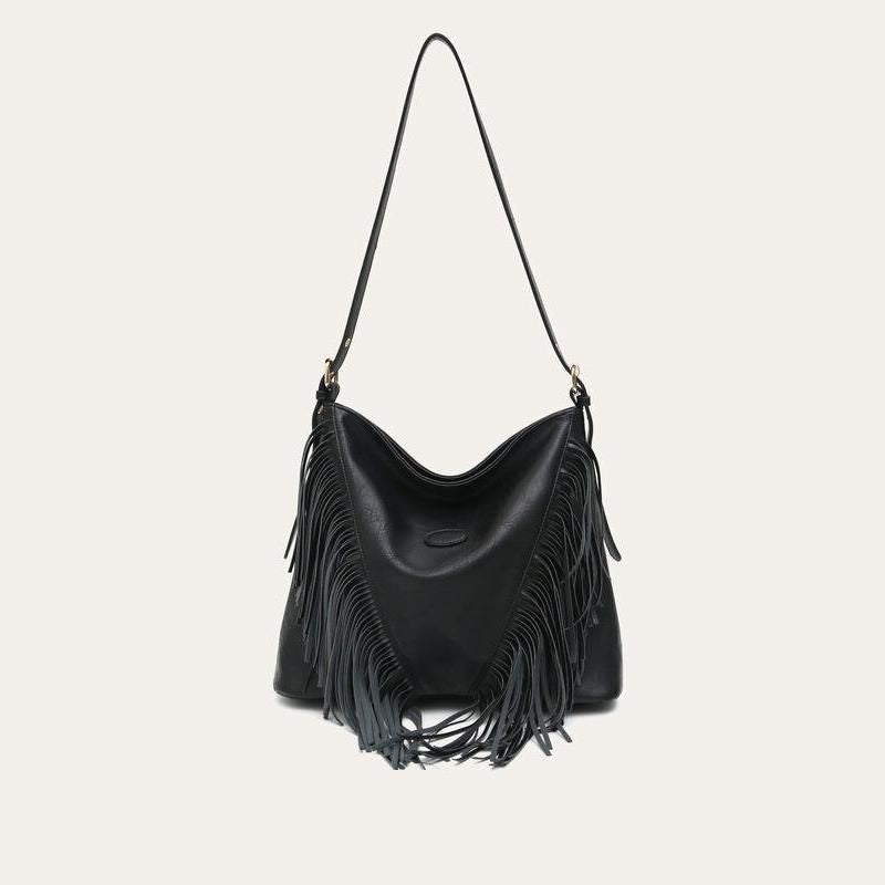 vegan leather tassel shoulder bag, view 5 - MRSLM